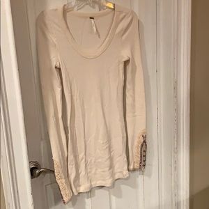 Free People Lace Trim Top in Cream White Size M